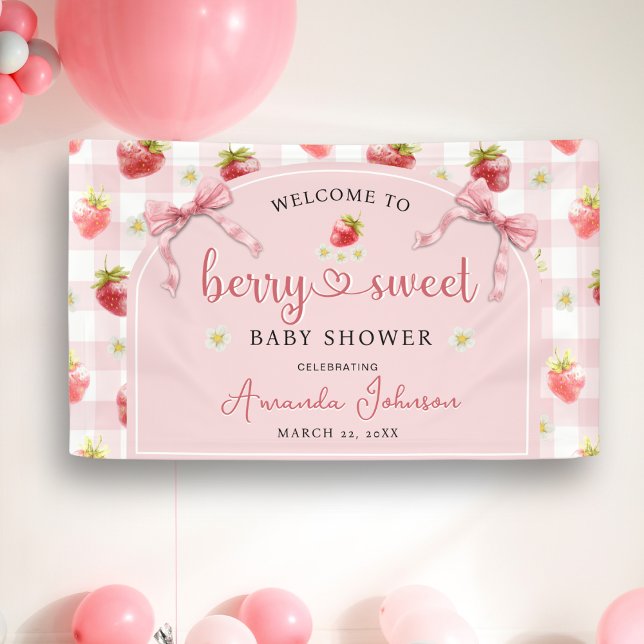 Strawberry Berry Sweet Ribbon Baby Shower Welcome Banner (Creator Uploaded)