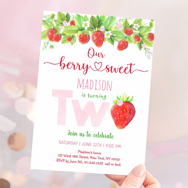 Strawberry Berry Sweet Second Birthday Invitation (Creator Uploaded)