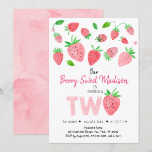 Strawberry Berry Sweet Second Birthday Invitation
