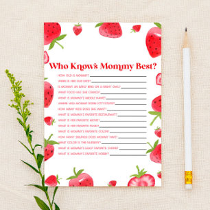Strawberry Berry Who Knows Mommy Baby Shower Game Stationery