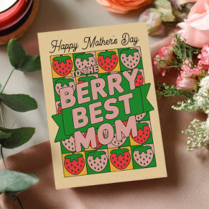 StrawBerry Best Mom Retro Happy Mother's Day Holiday Card