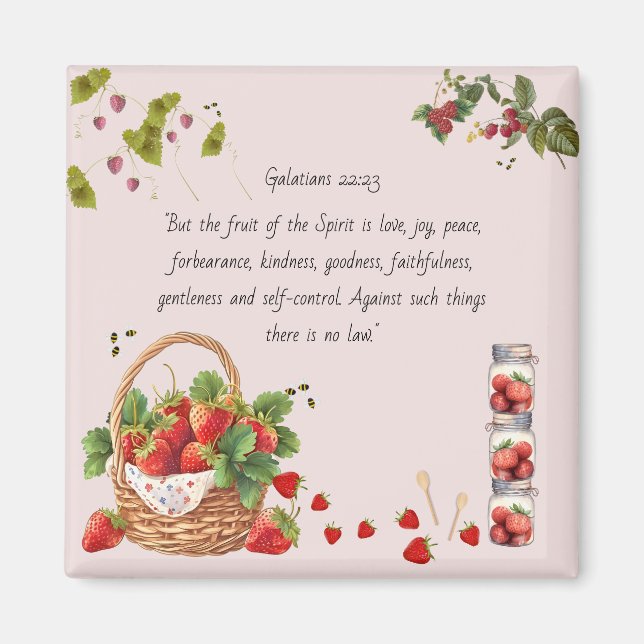 Strawberry Bible Verse Fruit Magnet (Front)