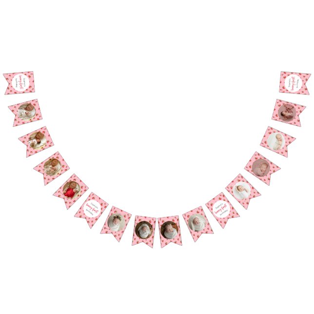 Strawberry Birthday 12 Month Photo Milestone Bunting Flags (All)