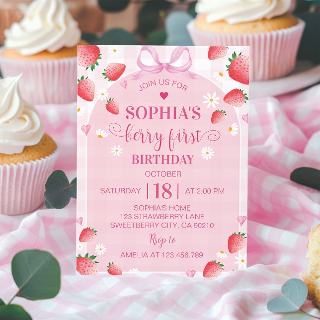 Strawberry Birthday Berry First Invitation (Creator Uploaded)