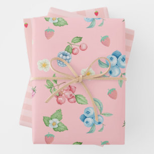 Strawberry  Birthday Berry first Pink Wrapping Paper Sheet