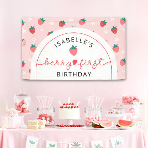 Strawberry Birthday Berry Sweet Backdrop Banner
