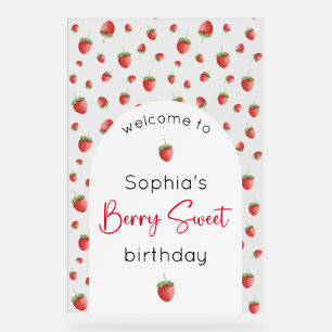 Strawberry Birthday Berry Sweet Welcome Acrylic Sign