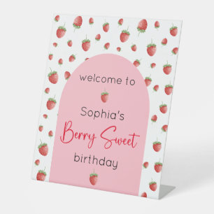 Strawberry Birthday Berry Sweet Welcome Pedestal Sign