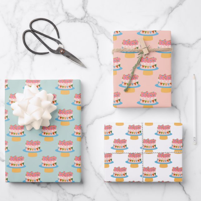 strawberry birthday cake wrapping paper sheet (Front)