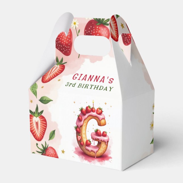 Strawberry Birthday Favour Box Letter G Cake (Front Side)