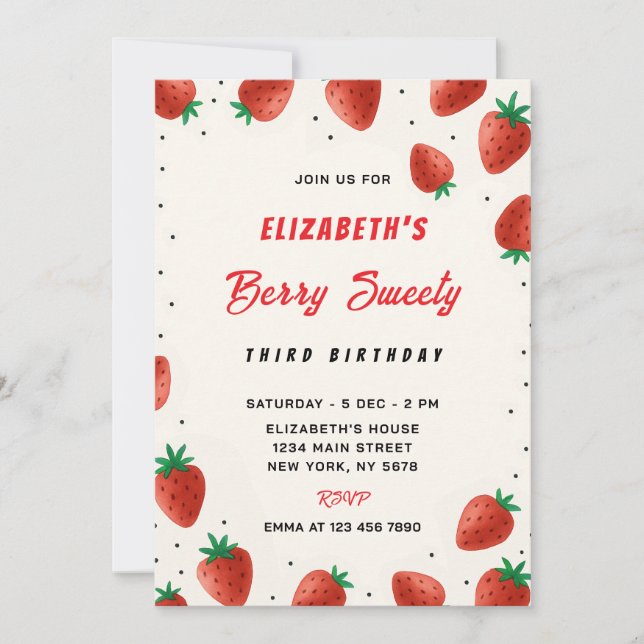 Strawberry Birthday Invitation (Front)