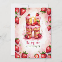 Strawberry Birthday Invitation Letter H Cake Theme