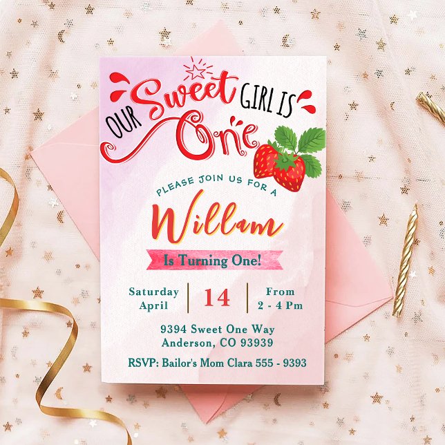 Strawberry Birthday Invitation | Sweet Girl (Creator Uploaded)