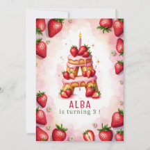 Strawberry Birthday Invite Letter A Cake Design