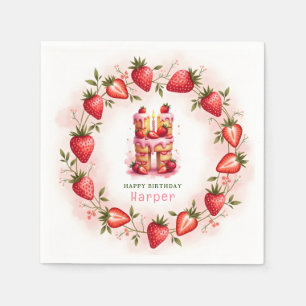 Strawberry Birthday Paper Napkin Letter H Cake