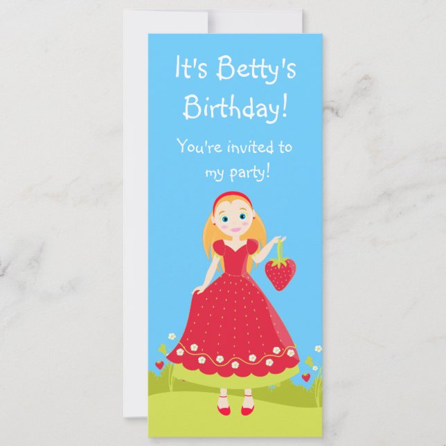 Strawberry Birthday Party Girl invitation (Front)