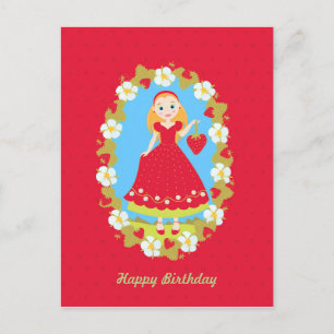 Strawberry Birthday Party Girl Postcard