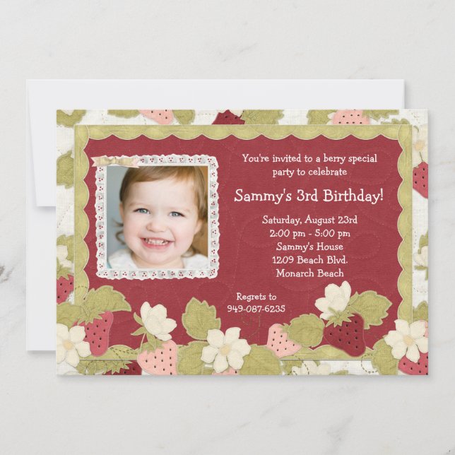 Strawberry Birthday Party Invitation (Front)