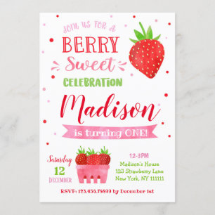 Strawberry Birthday Party Invitations