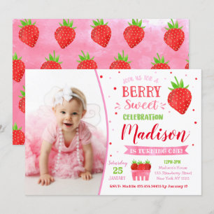 Strawberry Birthday Party Invitations with Photo