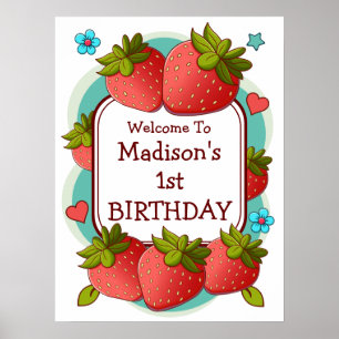 Strawberry Birthday Party Personalized Poster