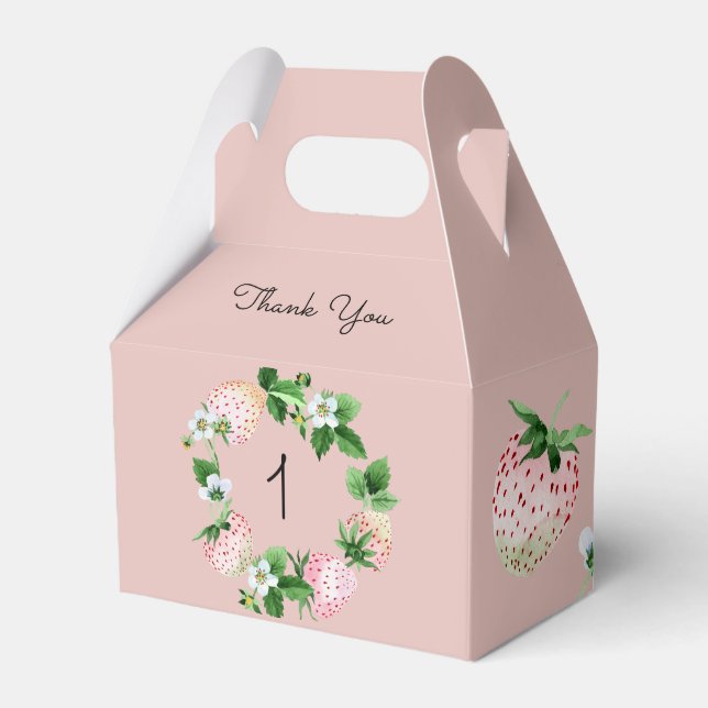 Strawberry Birthday Party Pink White Fruit Favor Box (Front Side)