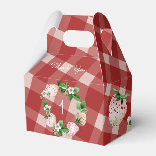 Strawberry Birthday Party Pink White Fruit Plaid Favor Box