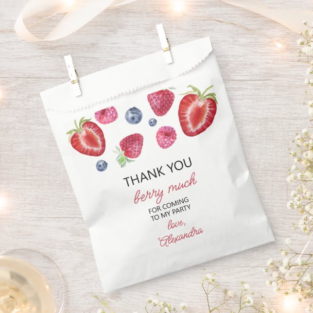 Strawberry Birthday Party Thank You Berry Much Favour Bag (Clipped)