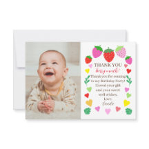 Strawberry Birthday Photo Thank You Card