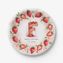 Strawberry Birthday Plate Letter F Cake Design