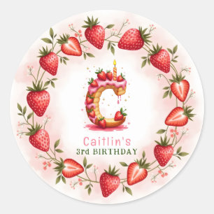 Strawberry Birthday Sticker Letter C Cake
