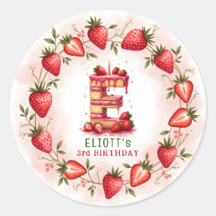 Strawberry Birthday Sticker Letter E Cake