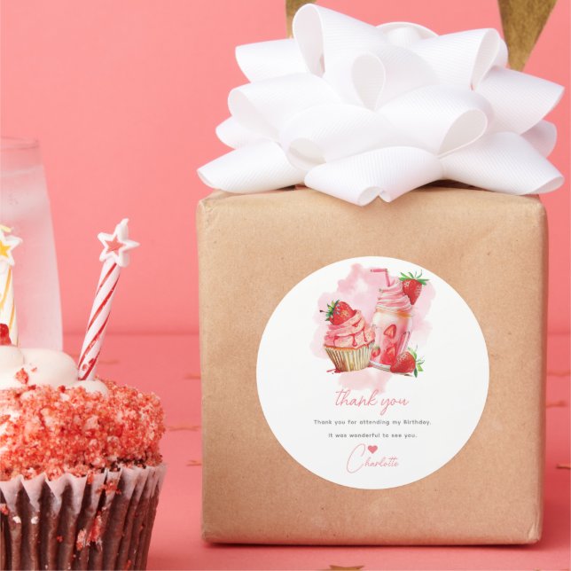 Strawberry Birthday Sweet Celebration Personalized Classic Round Sticker (Party)