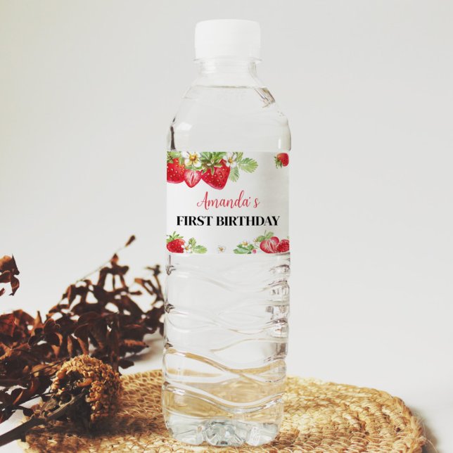 Strawberry Birthday Water Bottle Label (Creator Uploaded)