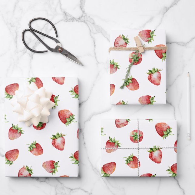 Strawberry Birthday Wrapping Paper Sheet (Front)