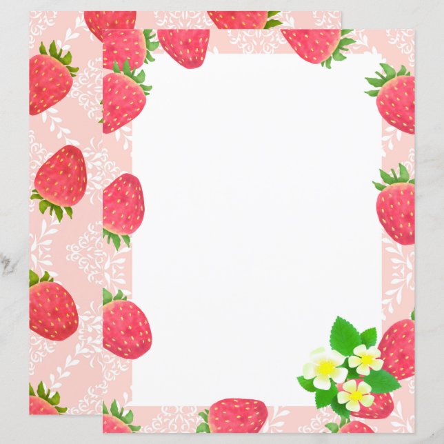 Strawberry Blank Peach Stationery Paper (Front/Back)