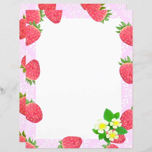 Strawberry Blank Pink Stationery Paper (Front/Back)