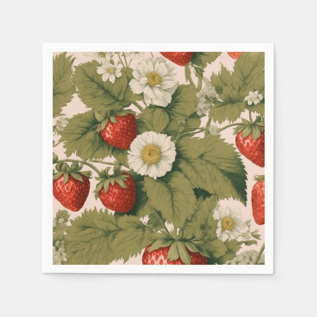 Strawberry Blossom: Floral Printed Paper Napkin (Front)