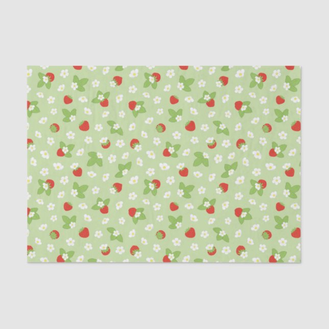 Strawberry Blossom Green, Red and White Tissue Paper (Front)