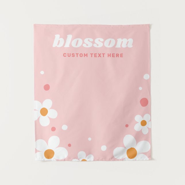 Strawberry blossom retro font pink banner tapestry (Front)
