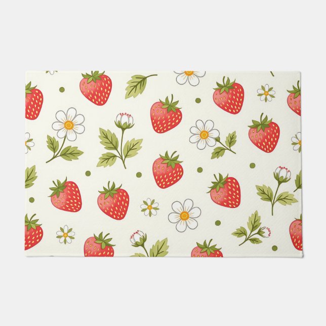 Strawberry Blossom Summer Pattern Doormat (Front)
