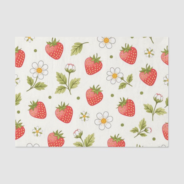 Strawberry Blossom Summer Pattern Tissue Paper (Front)