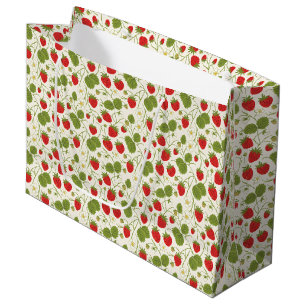 Strawberry Blossoms and Berries Pattern Large Gift Bag