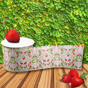 Strawberry Blossoms On Heart Vines Pattern Satin Ribbon