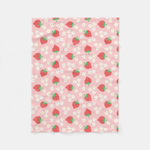 Strawberry Blossoms Pink Pattern Fleece Blanket