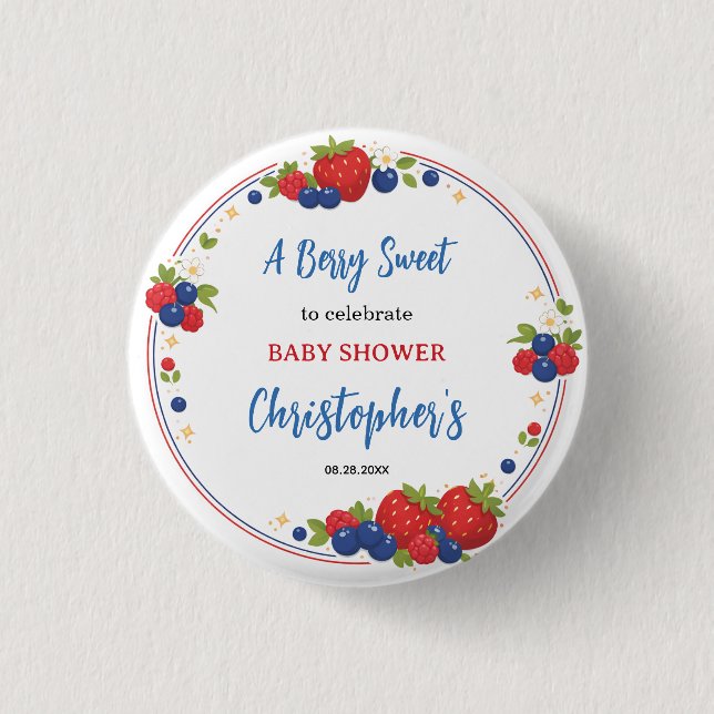 Strawberry Blueberry Berry Sweet Baby Shower 1 Inch Round Button (Front)