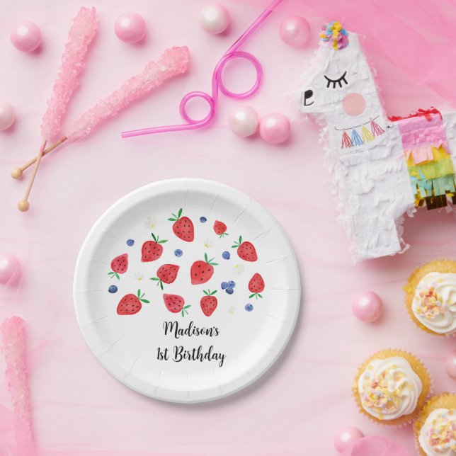 Strawberry Blueberry Berry Sweet Birthday Paper Plate (Party)