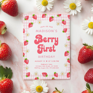 Strawberry Boho DaisyBerry First Birthday Invitation