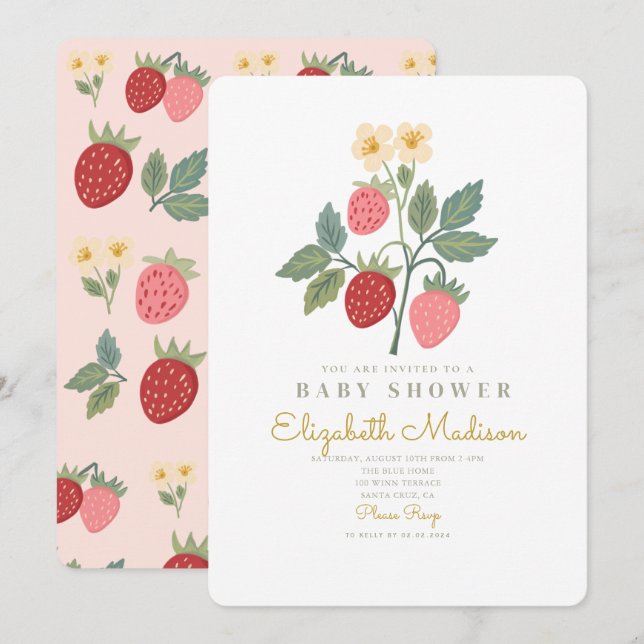 Strawberry Bouquet Blossom Baby Shower  Invitation (Front/Back)