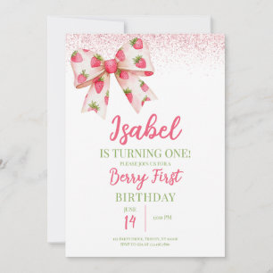 Strawberry Bow Birthday Invitation
